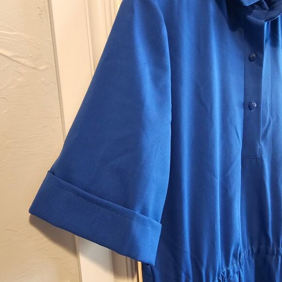 Vintage Handmade Shirt Dress Womens 1X Blue Lagenlook 80s Pleated Midi Retro - Picture 5 of 10